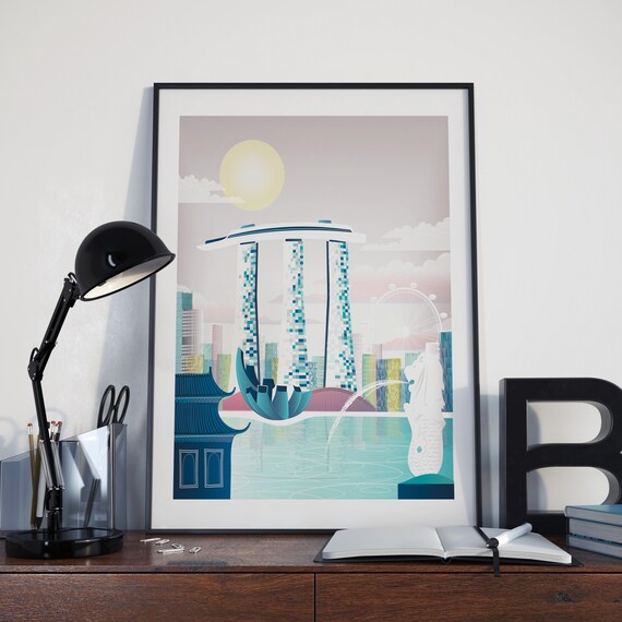 Large Singapore Wall Art Singapore Skyline Print Home Etsy