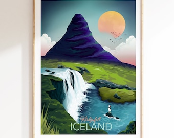 Iceland Poster | Nordic wall art | Kirkjufell Print | Puffin Print | Travel Poster | Wall art prints