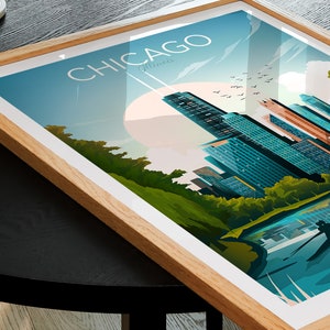 Chicago Illinois Travel Print, Chicago Skyline, Art Print, Travel Print, Travel Poster, Wall Art image 4