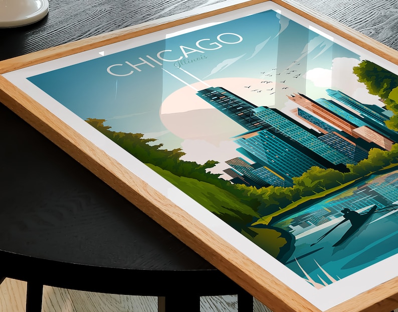 Chicago Illinois Travel Print, Chicago Skyline, Art Print, Travel Print, Travel Poster, Wall Art image 4