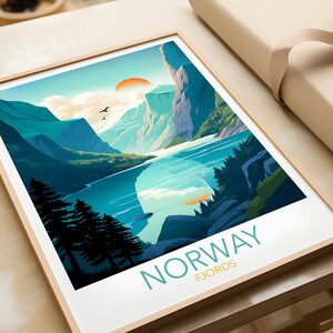 Norwegian Fjord Travel Poster Norway Poster Adventure Print for Living Room or Office Gift for Travelers image 3