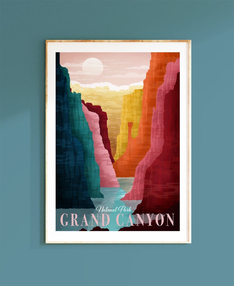 Impression du Grand Canyon, affiche du parc national, impression de voyage, art mural Arizona, cadeau d'art de randonnée, art mural paysage, cadeau d'anniversaire image 4
