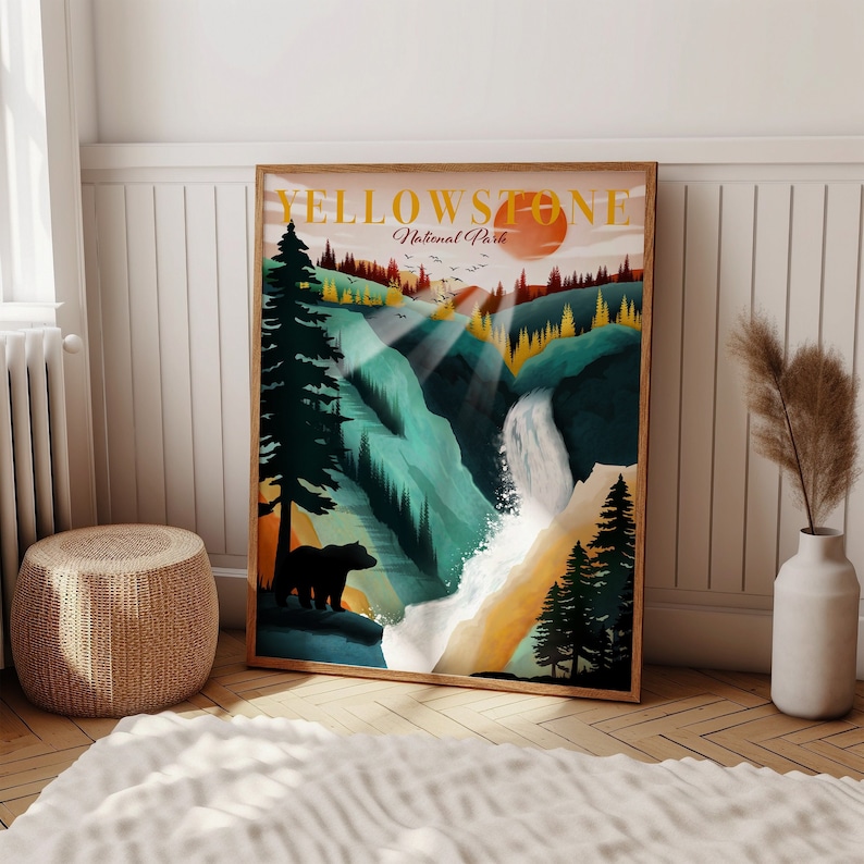 Yellowstone Park Poster National Park Wall Art for Living Room or Office Wyoming Souvenir Fathers Day Gift image 1