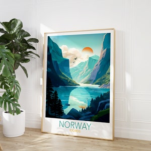 Norwegian Fjord Travel Poster Norway Poster Adventure Print for Living Room or Office Gift for Travelers image 2