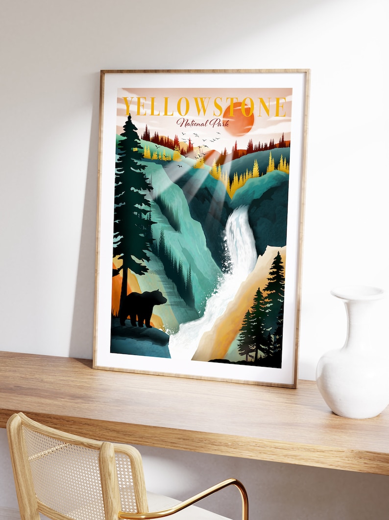 Yellowstone Park Poster National Park Wall Art for Living Room or Office Wyoming Souvenir Fathers Day Gift image 5