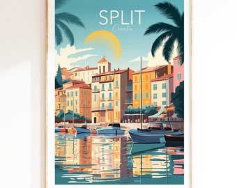 Split Print, Croatia Travel Poster, Mediterranean Wall Art, Gallery Wall Prints, Living Room Decor, Wedding, Birthday Gift Souvenir