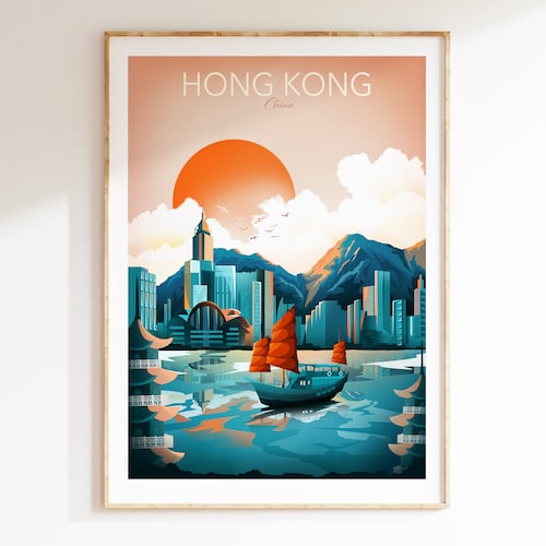 Hong Kong Print Poster Hong Kong Skyline Wall Art Hong Etsy