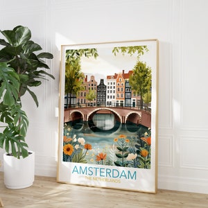 Amsterdam Print, Retro Travel Poster, Amsterdam Wall Art, Esthetische Reiskunst, Souvenir, Kunstcadeau, Huwelijkscadeau, Jubileumcadeau afbeelding 3