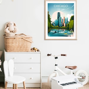 Chicago Illinois Travel Print, Chicago Skyline, Art Print, Travel Print, Travel Poster, Wall Art image 3