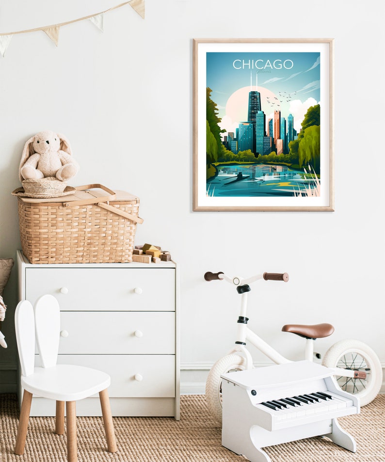 Chicago Illinois Travel Print, Chicago Skyline, Art Print, Travel Print, Travel Poster, Wall Art image 3