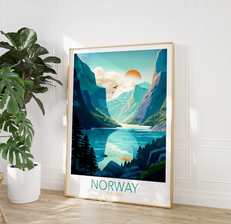 Norwegian Fjord Travel Poster Norway Poster Adventure Print for Living Room or Office Gift for Travelers image 4