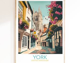 Yorkshire Wall Art, York Travel Poster, UK Travel Poster, Wedding Anniversary Gifts, UK Wall Art