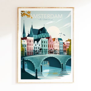 Amsterdam Travel Print, Amsterdam Canal, The Netherlands, Travel Poster, Travel Gift, Dutch Wall Art, The Netherlands