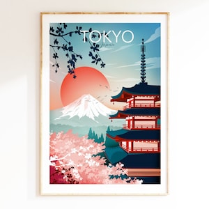 Tokyo travel poster - Japan poster, Tokyo Print, Mount Fuji Travel Poster, Asian Wall Art, Travel Wall Decor, Bedroom Wall decor