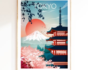 Tokyo travel poster - Japan poster, Tokyo Print, Mount Fuji Travel Poster, Asian Wall Art, Travel Wall Decor, Bedroom Wall decor