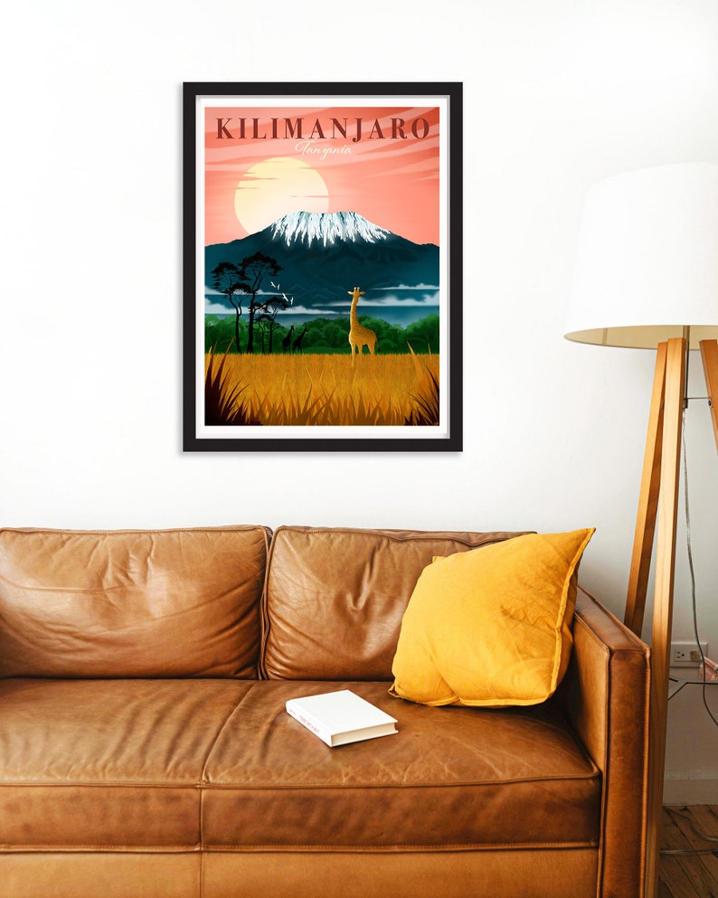 Kilimanjaro print Africa Wall Decor National Park Giraffe Poster Tanzania Wall Art image 6