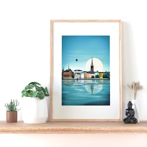 Stockholm print, skyline van Stockholm, Scandinavische kunst aan de muur, reisposter, woonkamer, kantoormuurkunst, cadeau, souvenir afbeelding 6