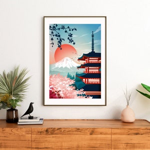 Tokyo travel poster Japan poster, Tokyo Print, Mount Fuji Travel Poster, Asian Wall Art, Travel Wall Decor, Bedroom Wall decor image 5