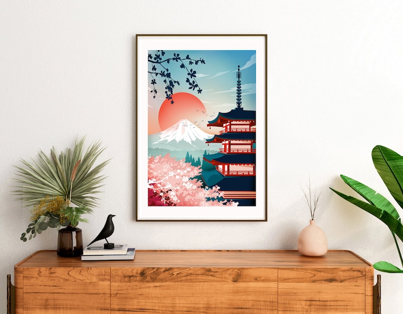 Tokyo travel poster Japan poster, Tokyo Print, Mount Fuji Travel Poster, Asian Wall Art, Travel Wall Decor, Bedroom Wall decor image 5