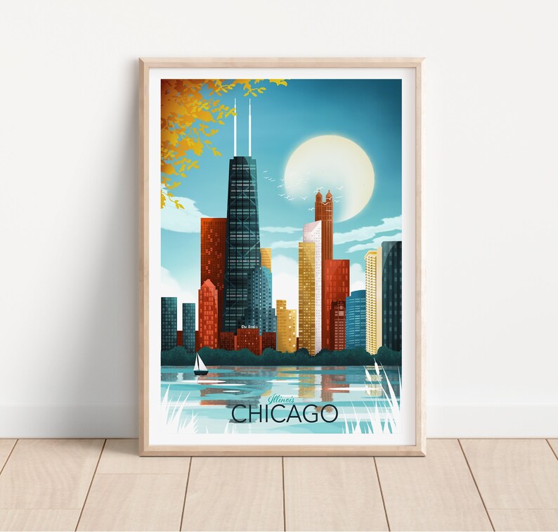 Chicago Poster Chicago Wall Art Illinois Wall Art City Etsy