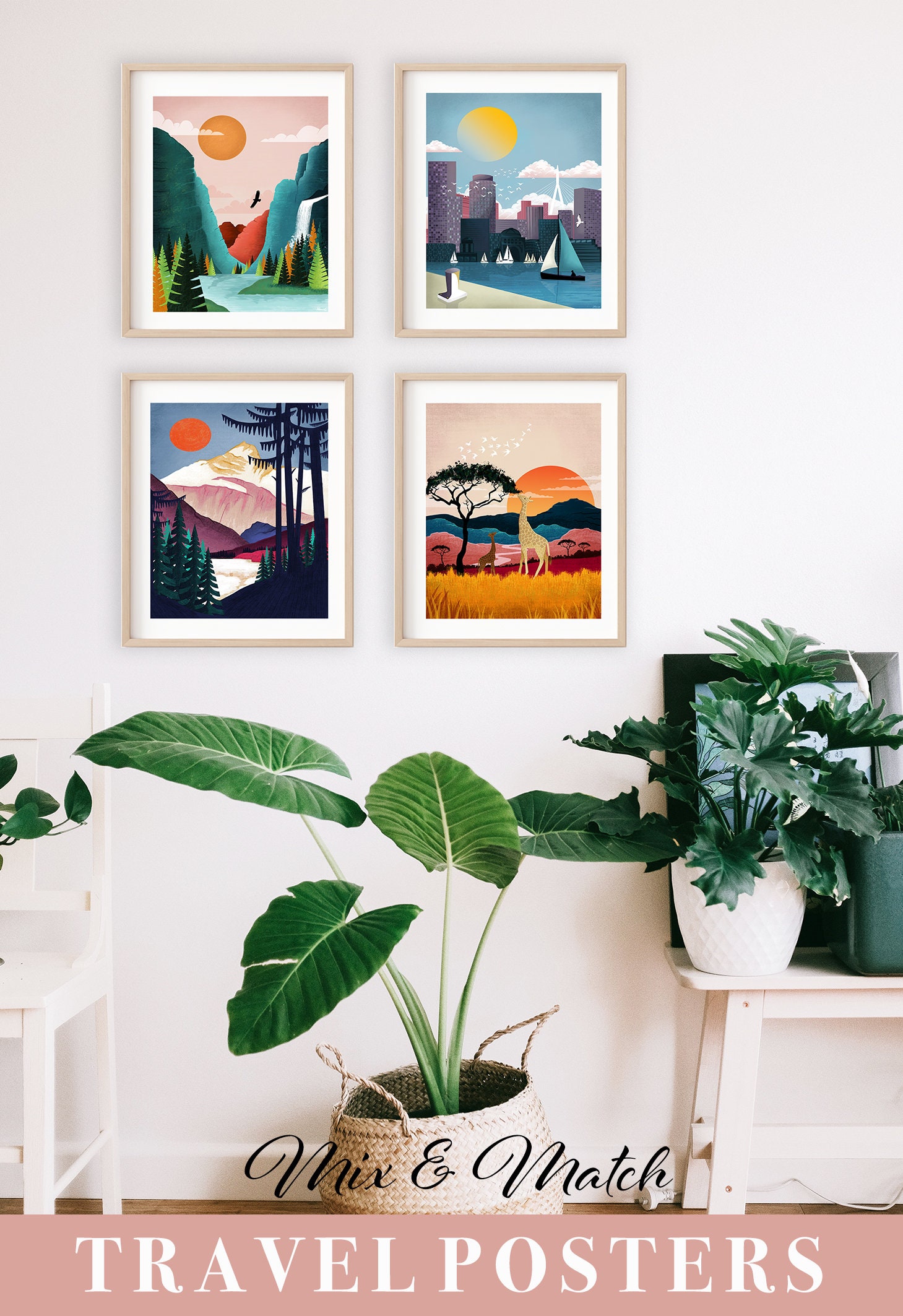 Travel Poster Set of 4 Prints Large Wall Art Travel Wall Etsy UK