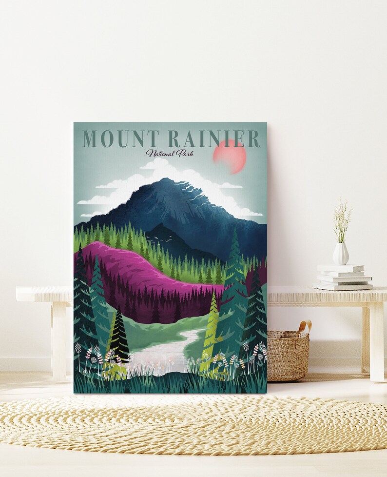 Mount Rainier national park print mounted canvas