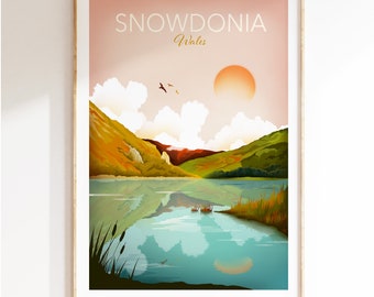 Snowdonia Print, UK National Park, North Wales, Landscape wall art, Travel Poster, Mountain Wall Art