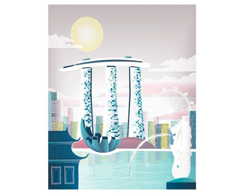 Singapore Print Asian Wall Art Singapore Skyline City Etsy