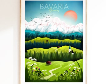 Bavaria Travel Print, German Alps Poster, German landscape, Travel wall decor, Living Room Wall Art, Gift, Souvenir