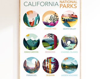 California Wall Art, National Park Checklist, California Souvenir, Yosemite Poster, Hiking Gift, Adventure Print, Wall Art Prints