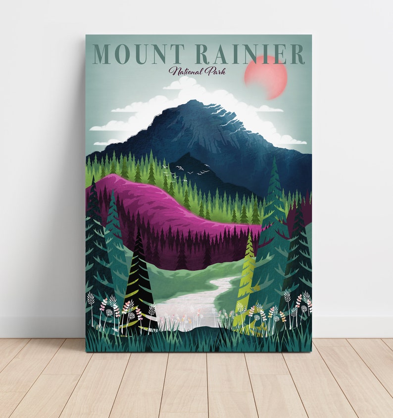 Mount Rainier mounted canvas Pacific Northwest Art National Park art Ready to hang art image 3