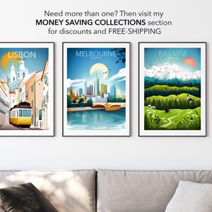 Melbourne Print Poster, Australia Travel poster, Melbourne skyline, Cityscape Poster, Living Room Wall Art, Gift image 2
