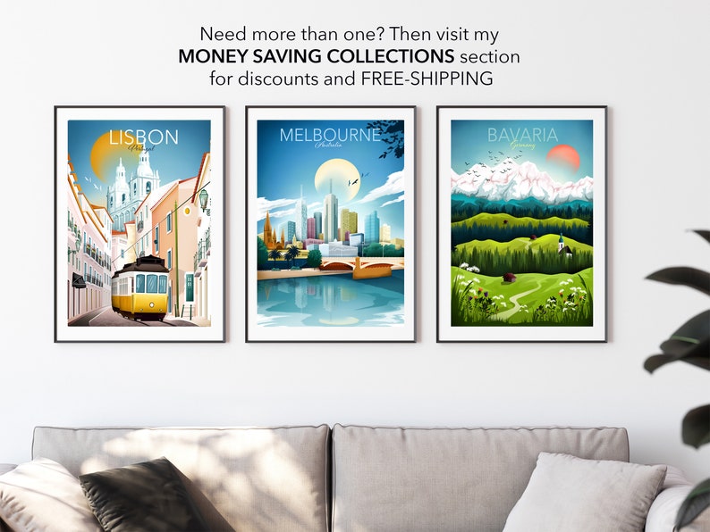 Melbourne Print Poster, Australia Travel poster, Melbourne skyline, Cityscape Poster, Living Room Wall Art, Gift image 2