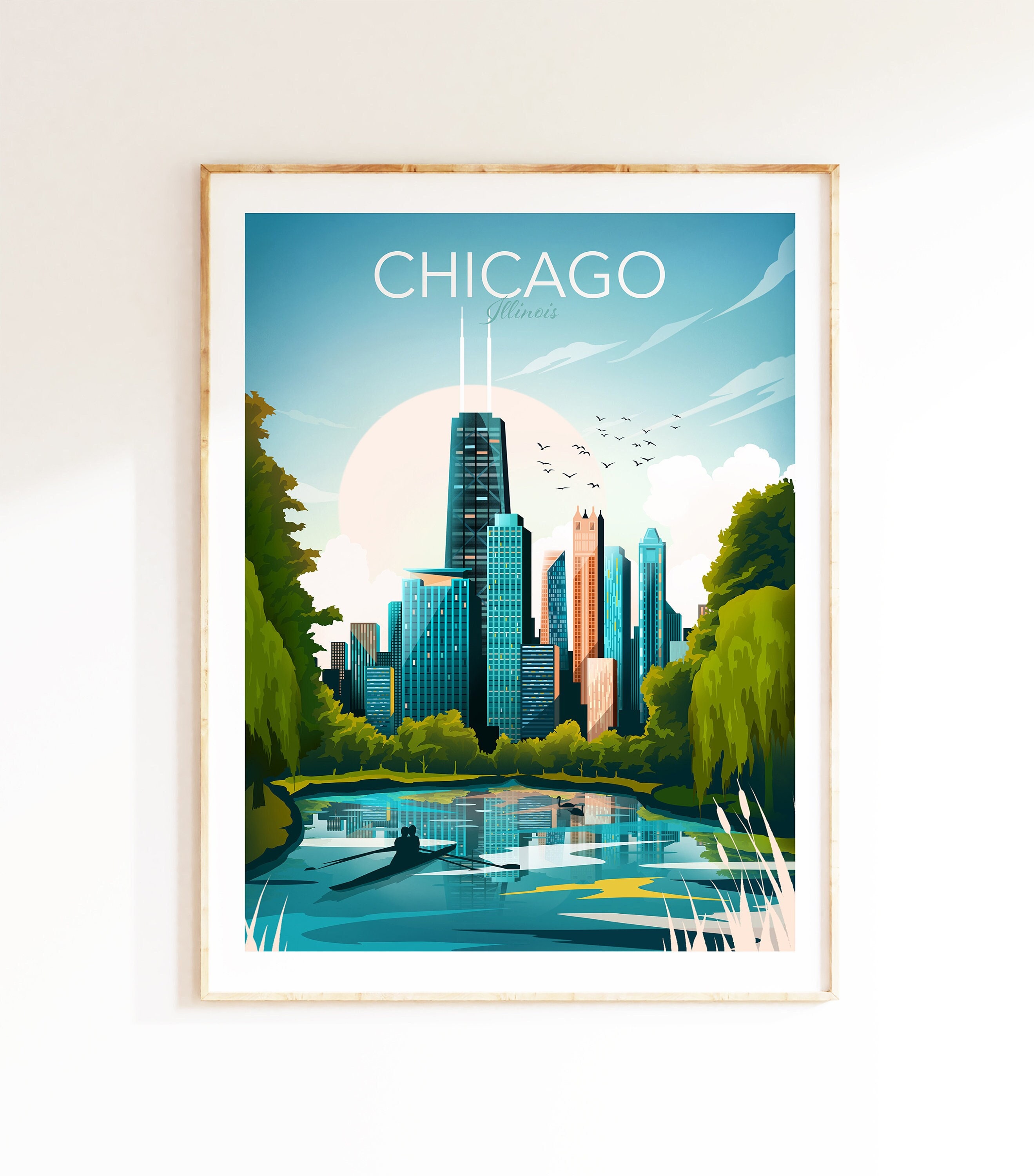 Chicago Illinois Travel Print, Chicago Skyline, Art Print, Travel