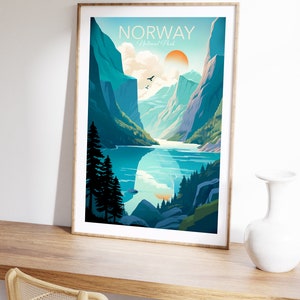 Norwegian Fjord Travel Poster Norway Poster Adventure Print for Living Room or Office Gift for Travelers image 5