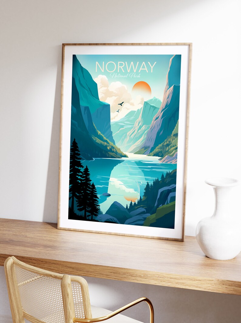 Norwegian Fjord Travel Poster Norway Poster Adventure Print for Living Room or Office Gift for Travelers image 5
