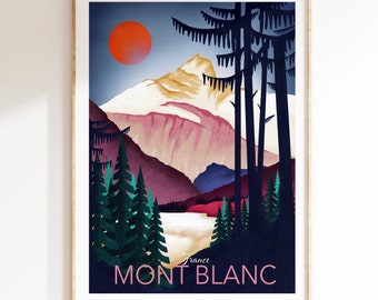 Franse Alpen | Alpenkunstprint | Mont Blanc | Frankrijk | Reisposter