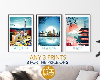 Travel Poster Set of 3, Landscape Wall Art, Travel Prints, City Prints, Art Gifts, National Park Poster - Money Saving Offer