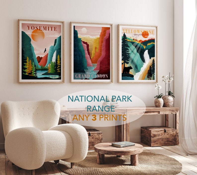 National Park Poster Set | Set of 3 Prints | Adventure Wall Art | Yosemite Poster, Grand Canyon, Yellowstone - Plus many more! 