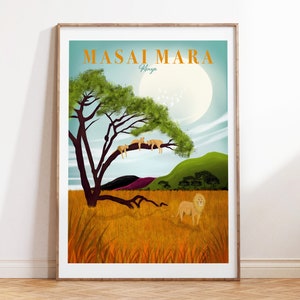 Masai Mara Print | Lion Print | Kenyan wall art | National Park Art | African Art | Kenyan National Park Poster | African Travel Art