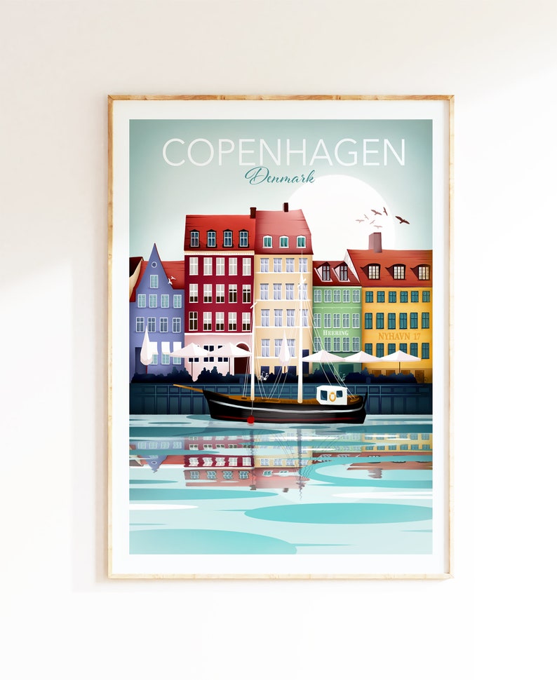 Copenhagen Print, Travel Poster, Nordic Wall Art, Scandinavian Art, Denmark Wall Art, Wall Art Prints image 4