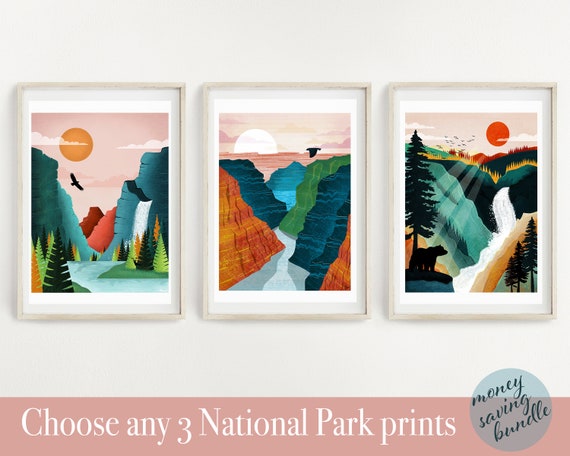 National Park Poster Set Of 3 Prints National Park Print Etsy