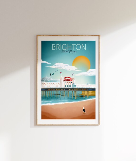 Brighton Beach Print Brighton Palace Pier Uk Travel Poster Etsy 日本