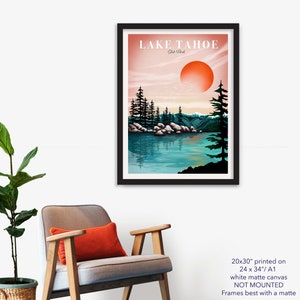 Lake Tahoe Poster California Wall Art Nursery Travel Art State Park Home Decor Wall Art image 4