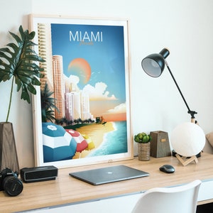 Miami Wandkunst, Miami Skyline, Florida Wandkunst, Reise Thema Wandkunst, Wohnzimmer Dekor, Büro Wandkunst Bild 3