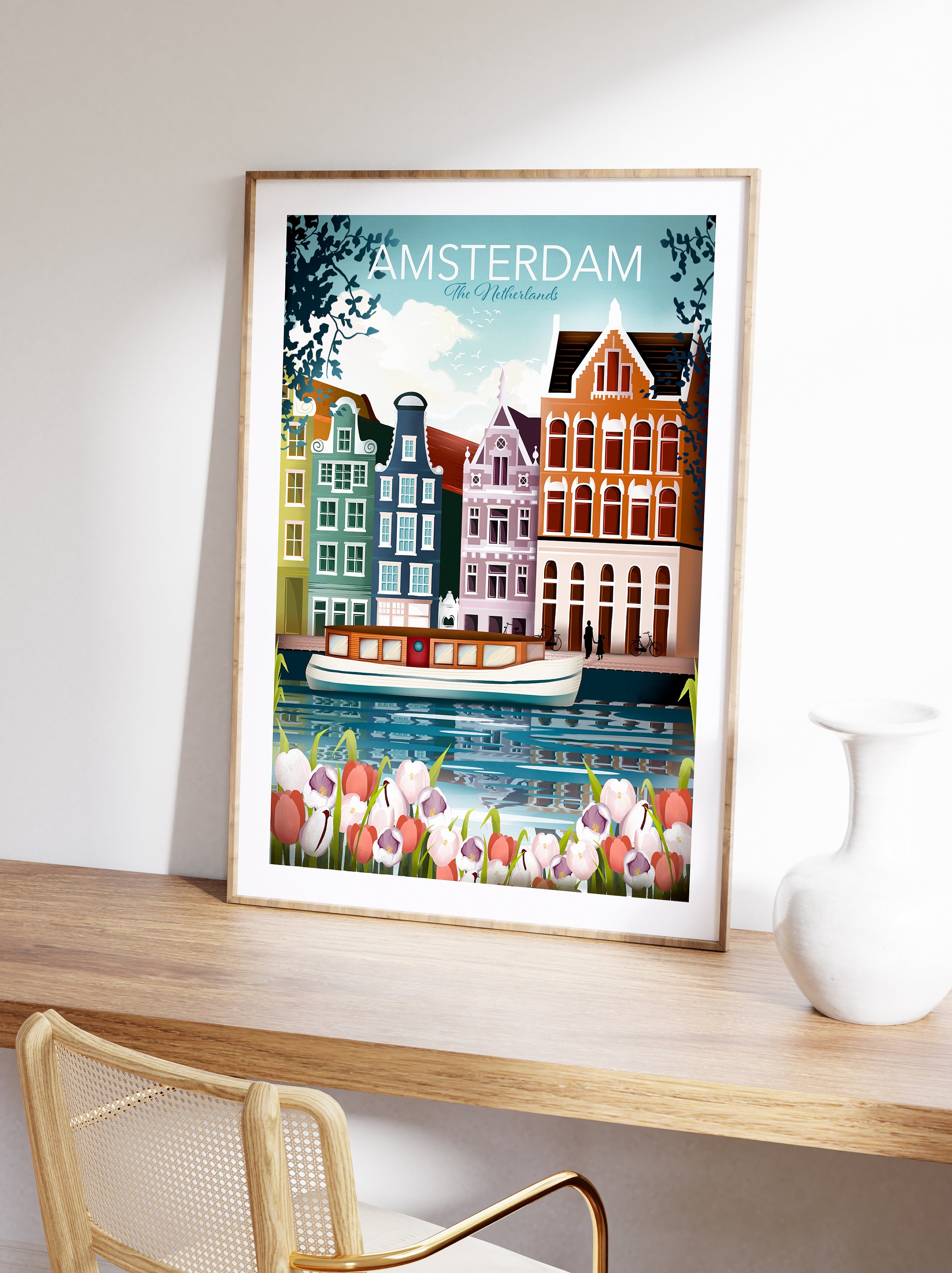 Discover Amsterdam Voyage Vintage Pays-Bas Poster