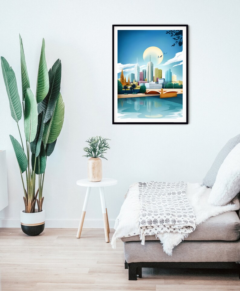 Melbourne Print Poster, Australia Travel poster, Melbourne skyline, Cityscape Poster, Living Room Wall Art, Gift image 3
