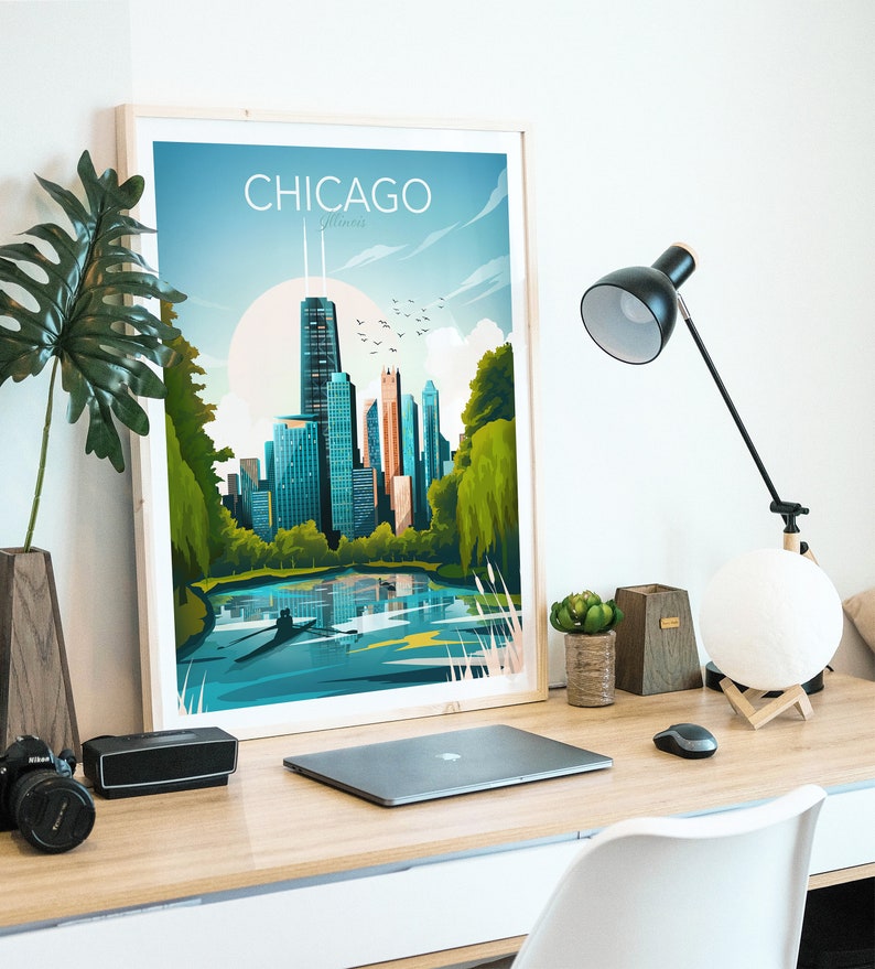 Chicago Illinois Travel Print, Chicago Skyline, Art Print, Travel Print, Travel Poster, Wall Art image 5