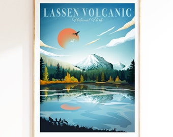 Lassen Volcanic, National Park Poster, California Wall Art, Adventure Wall Art Travel Poster