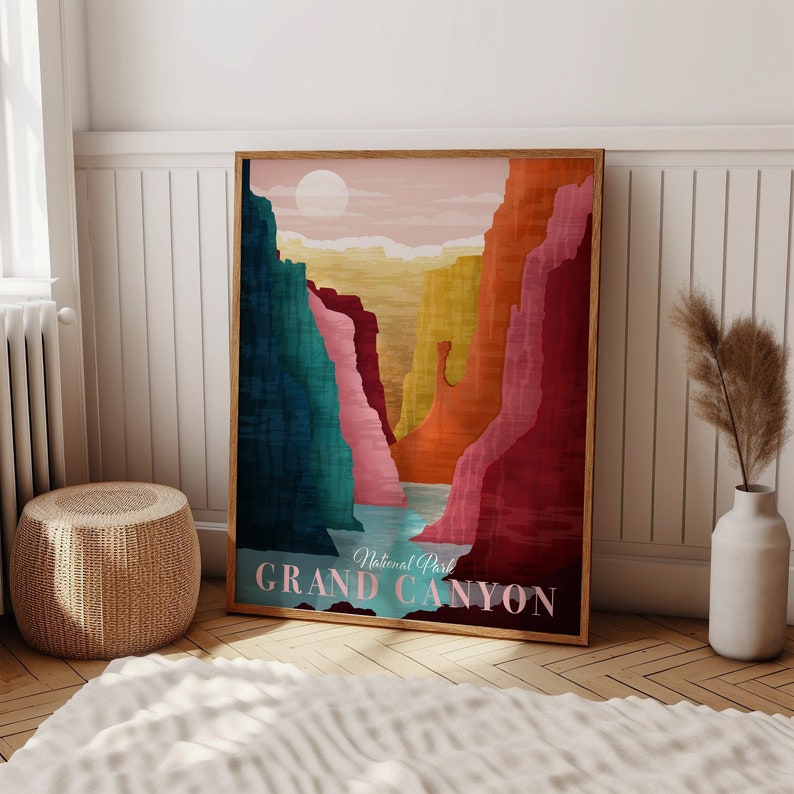 Impression du Grand Canyon, affiche du parc national, impression de voyage, art mural Arizona, cadeau d'art de randonnée, art mural paysage, cadeau d'anniversaire image 1